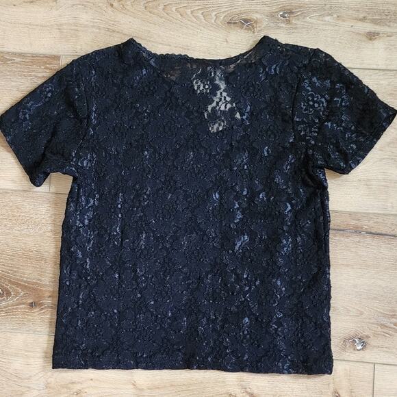 Christies Vintage Black Lace Short Sleeved Scooped Neck Top NWT Women's Size Med - Picture 4 of 10